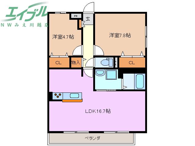 ボヌールI(2LDK/3階)の間取り写真
