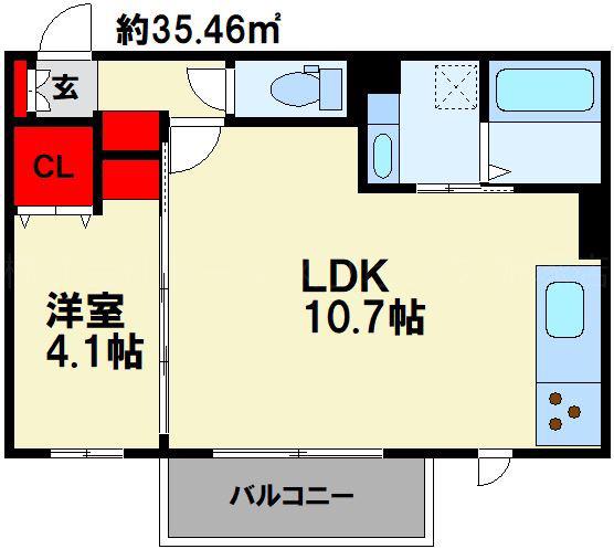 DーROOMさんよう A棟(1LDK/1階)の間取り写真