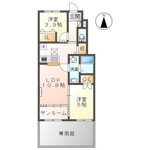 富山市向新庄町7丁目アパート(2LDK/1階)の間取り写真