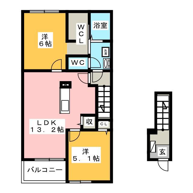 アバンツァーレ(2LDK/2階)の間取り写真