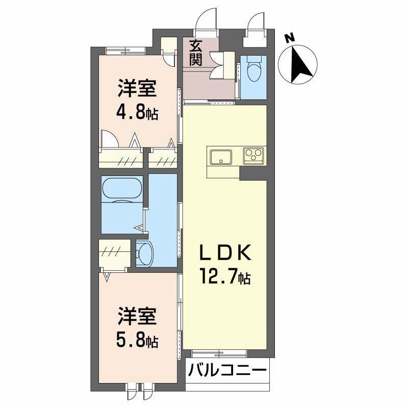 シャーメゾンガーデン福島B(2LDK/2階)の間取り写真