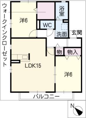 アミティエ B棟(2LDK/1階)の間取り写真