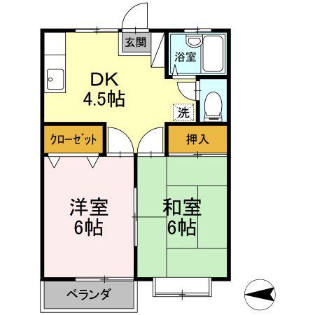 スイートホーム平成(2DK/1階)の間取り写真
