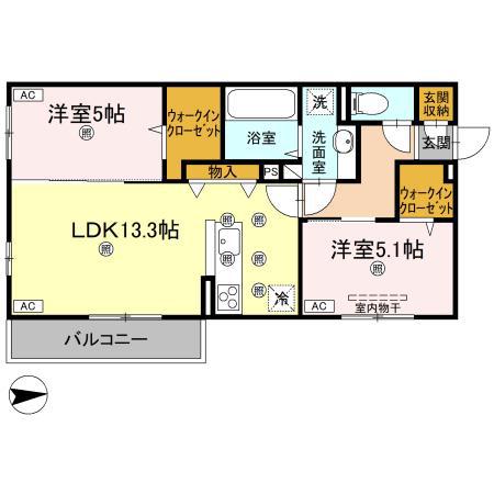 コンフォリア木太(2LDK/2階)の間取り写真