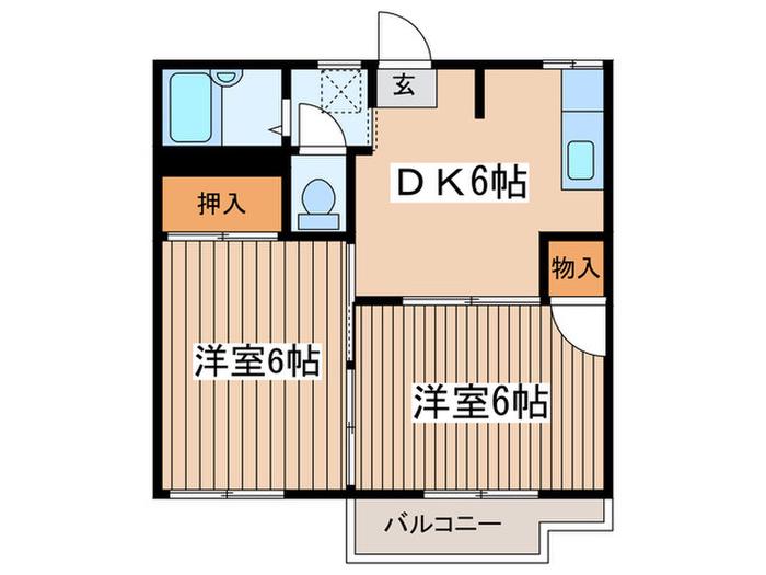 エステートサガミI(2DK/1階)の間取り写真