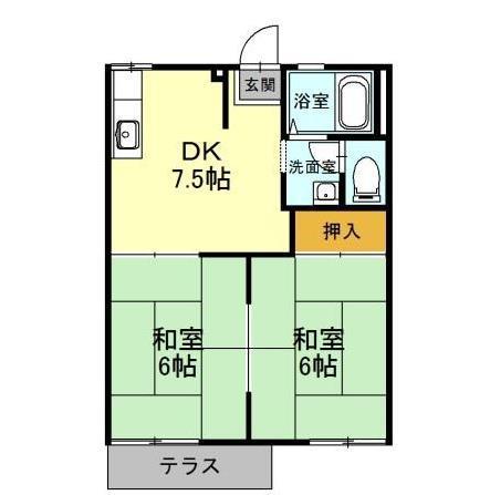 ファミールコーポ高屋7(2DK/1階)の間取り写真