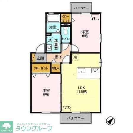 サニーフィールドB(2LDK/2階)の間取り写真