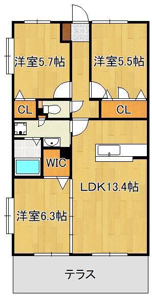 CLAIRひびきの二番館(3LDK/1階)の間取り写真