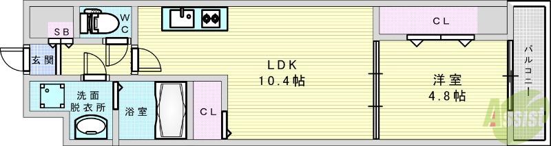 ビエラコート岸部中(1LDK/4階)の間取り写真
