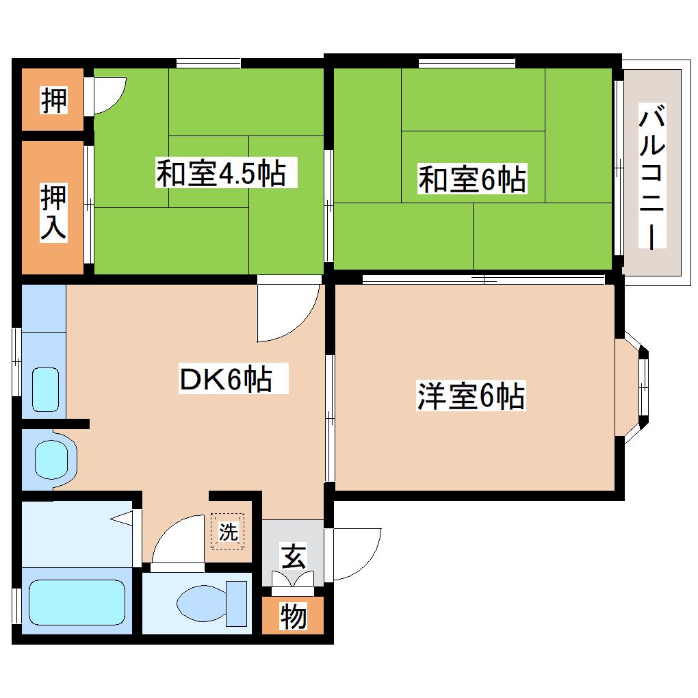 スプリング花京院(3DK/2階)の間取り写真