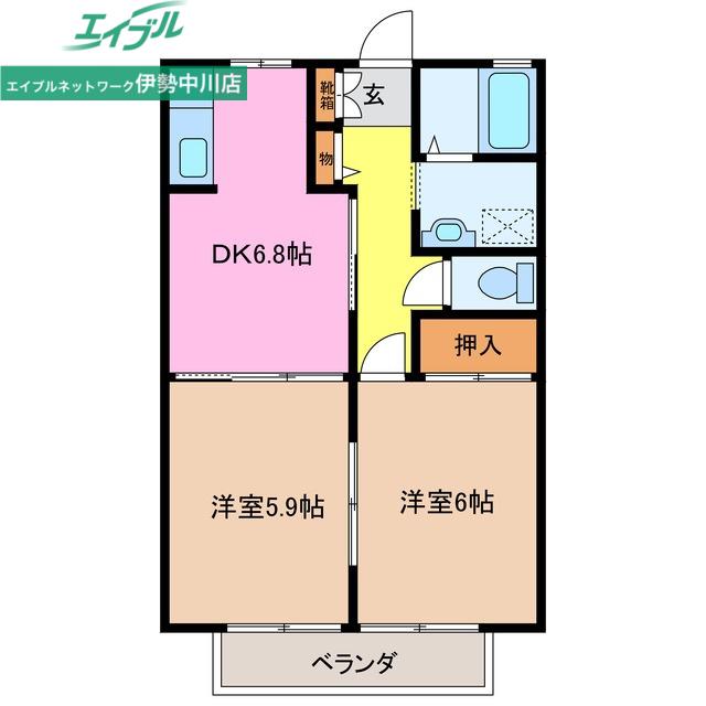 コンフォール B(2DK/2階)の間取り写真
