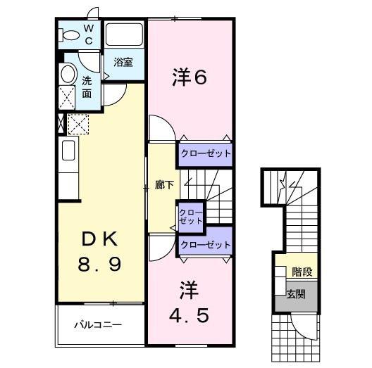 ドルチェヴィータB(2DK/2階)の間取り写真