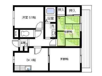 ベルメゾン上松(3DK/1階)の間取り写真