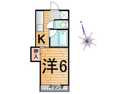 第3山口ハイツ(1K/2階)の間取り写真