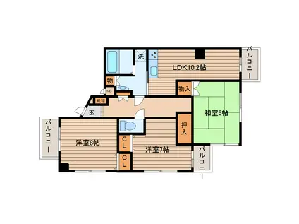 八乙女148ビル(3LDK/3階)の間取り写真