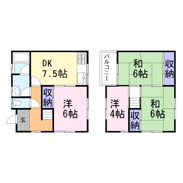 竹田メゾネット(4DK/1階)の間取り写真