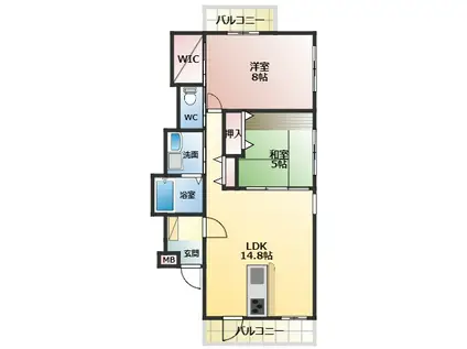 ルシオ藤井寺(2LDK/2階)の間取り写真