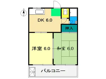 コーポ塩田の丸(2DK/3階)の間取り写真