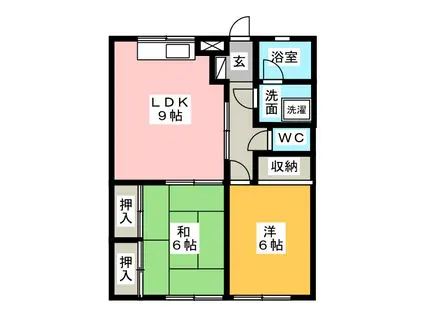 目黒身サニーハイツ(2LDK/1階)の間取り写真