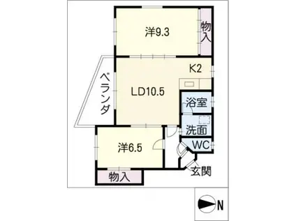 イーストヒルズ東山元町(2LDK/1階)の間取り写真