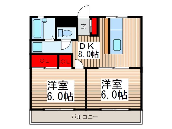 エレガンスシティー(2DK/2階)の間取り写真