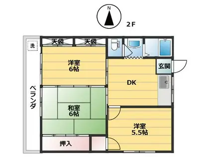 コーポ オオモトII(3LDK/2階)の間取り写真