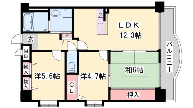 メゾンドール姫路英賀保(3LDK/6階)の間取り写真