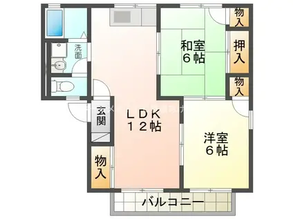 セジュール 花田(2LDK/2階)の間取り写真