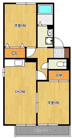 ディアコート西田B棟(2DK/1階)の間取り写真