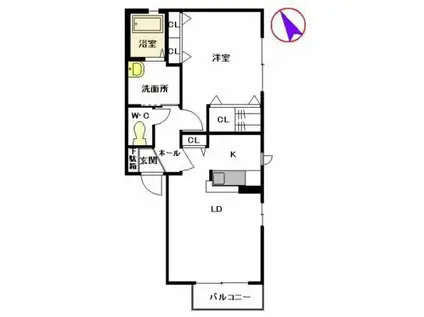 サンリッチ D棟(1LDK/2階)の間取り写真