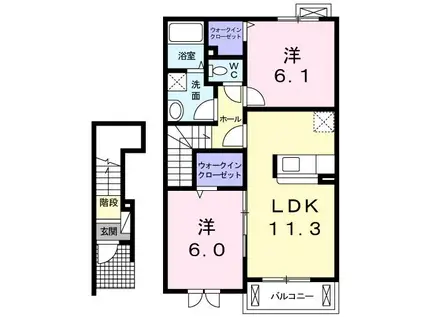 セジールレーヴI(2LDK/2階)の間取り写真
