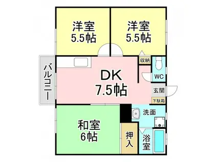 ポジション用勺(3DK/1階)の間取り写真