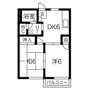 ドミール八代(2DK/2階)の間取り写真