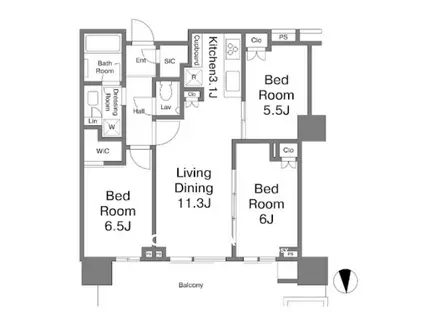 晴海フラッグ パークビレッジ T棟(3LDK/26階)の間取り写真