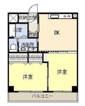 デュアルカーサ横町(2DK/3階)の間取り写真