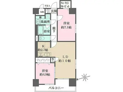 パークフラッツ日本橋馬喰町(2LDK/5階)の間取り写真
