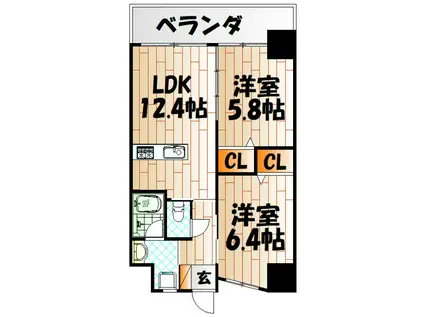 ウィングス三萩野(2LDK/11階)の間取り写真