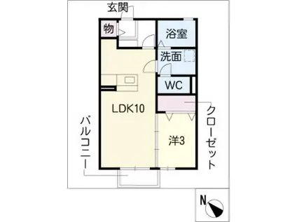 グランコール古見B棟(1LDK/1階)の間取り写真