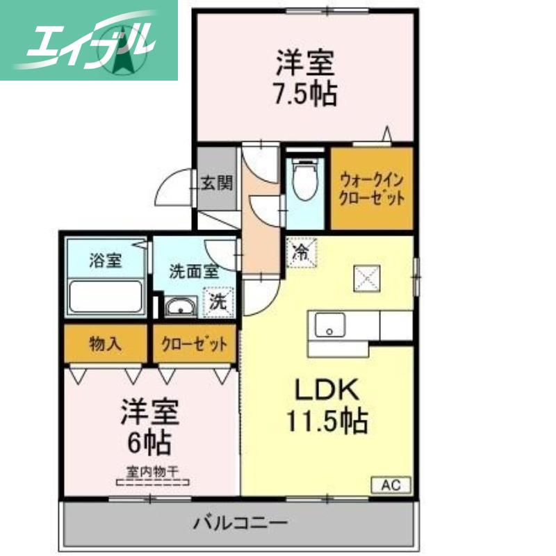 メルベーユA棟(2LDK/1階)の間取り写真