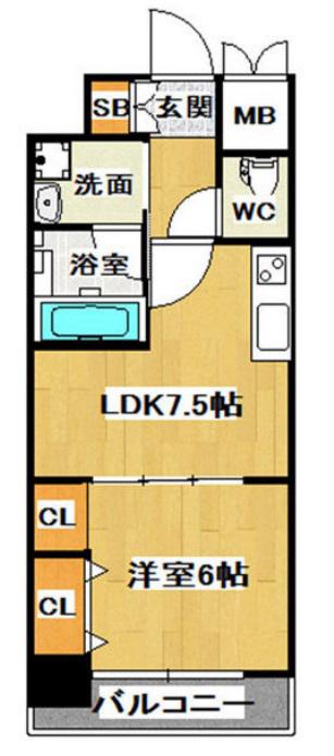 ジューム南船場(1LDK/13階)の間取り写真