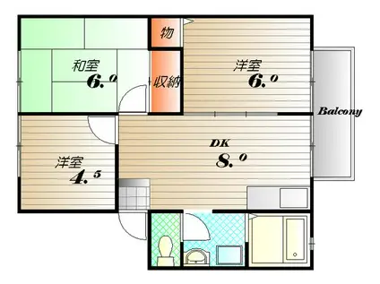 リヴェールFUJI(2LDK/1階)の間取り写真