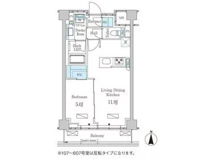 ラティエラ武蔵小杉(1LDK/1階)の間取り写真