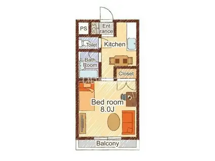 リルームス寒田B棟(1K/3階)の間取り写真