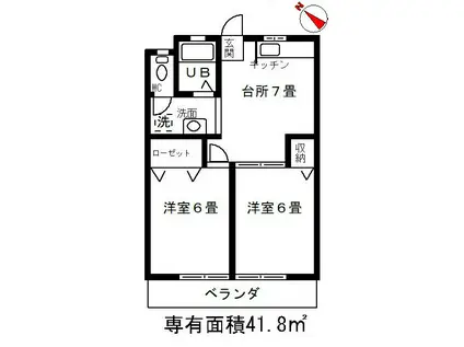 リバーサイドハイツ(2DK/2階)の間取り写真