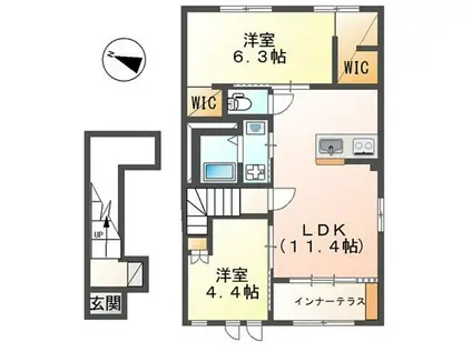 カルム荒幡(2LDK/2階)の間取り写真