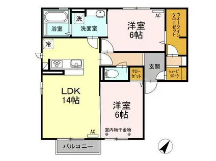 シャレットコダ(2LDK/1階)の間取り写真