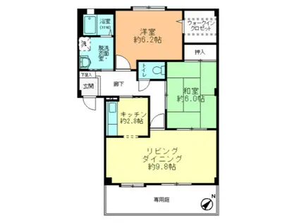 フォブール上田(2LDK/1階)の間取り写真