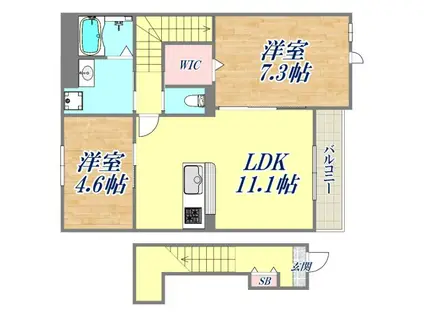 西宮市甲子園町アパート工事(2LDK/1階)の間取り写真