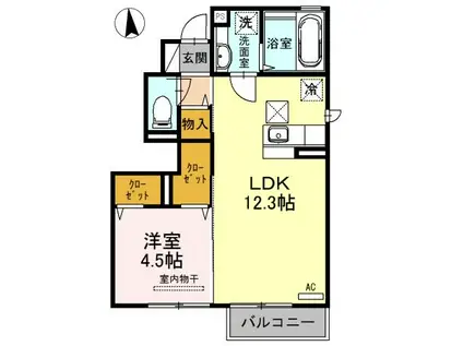 ヴァン・フレ川上(1LDK/1階)の間取り写真