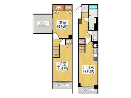 ウエストY KRASUMA(2DK/5階)の間取り写真